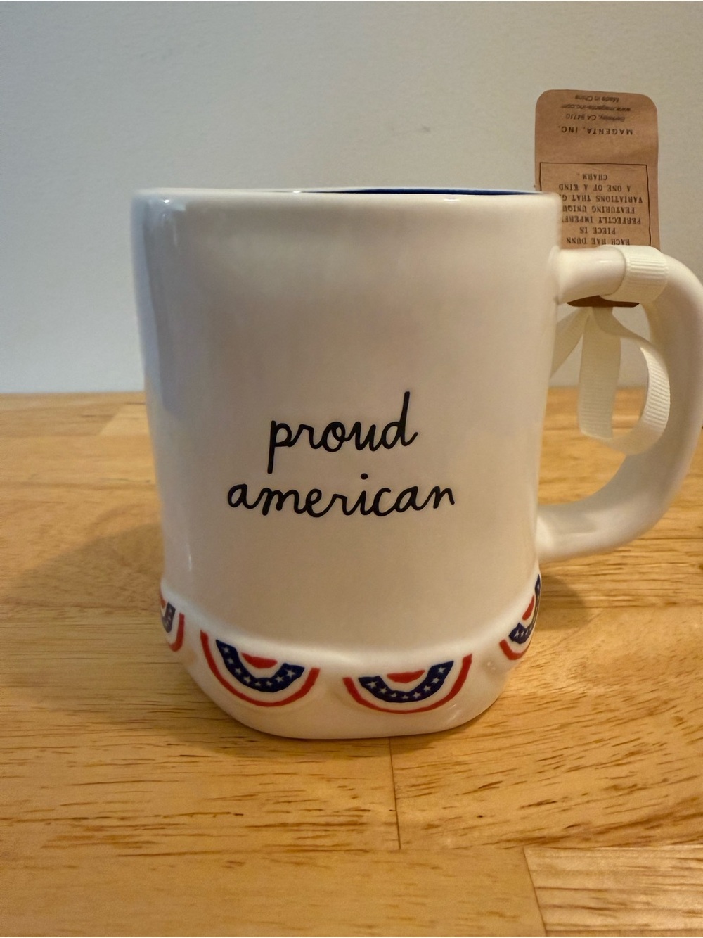 Rae Dunn 'Proud American' White Mug with Red & Blue Bunting